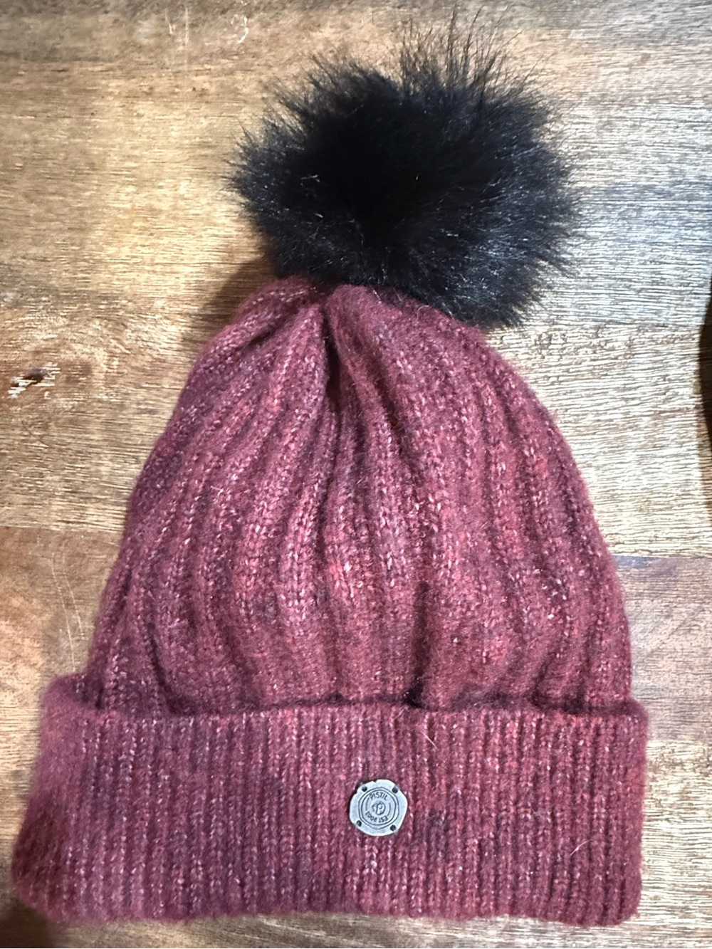 pistil Burgundy Knit Pom Beanie with Black Pom
